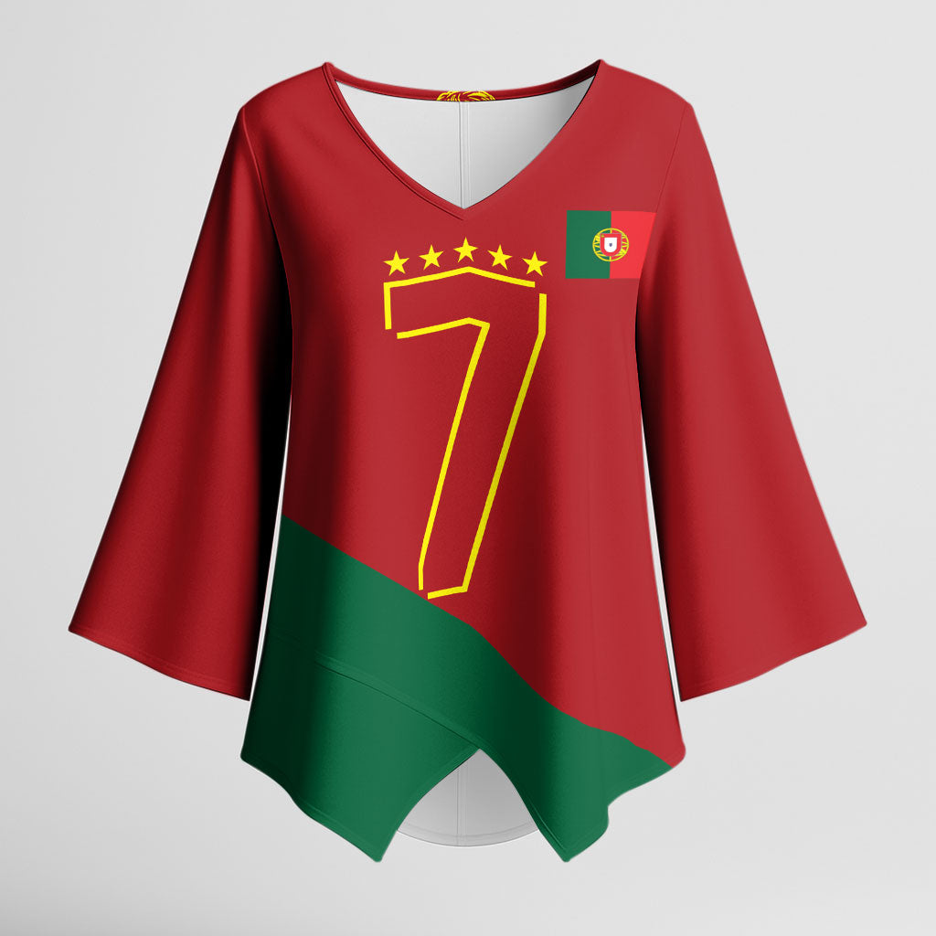 Portugal Football Number 7 GOAT Kimono Sleeve Blouse Records Follow Me Sports Quote Line Art