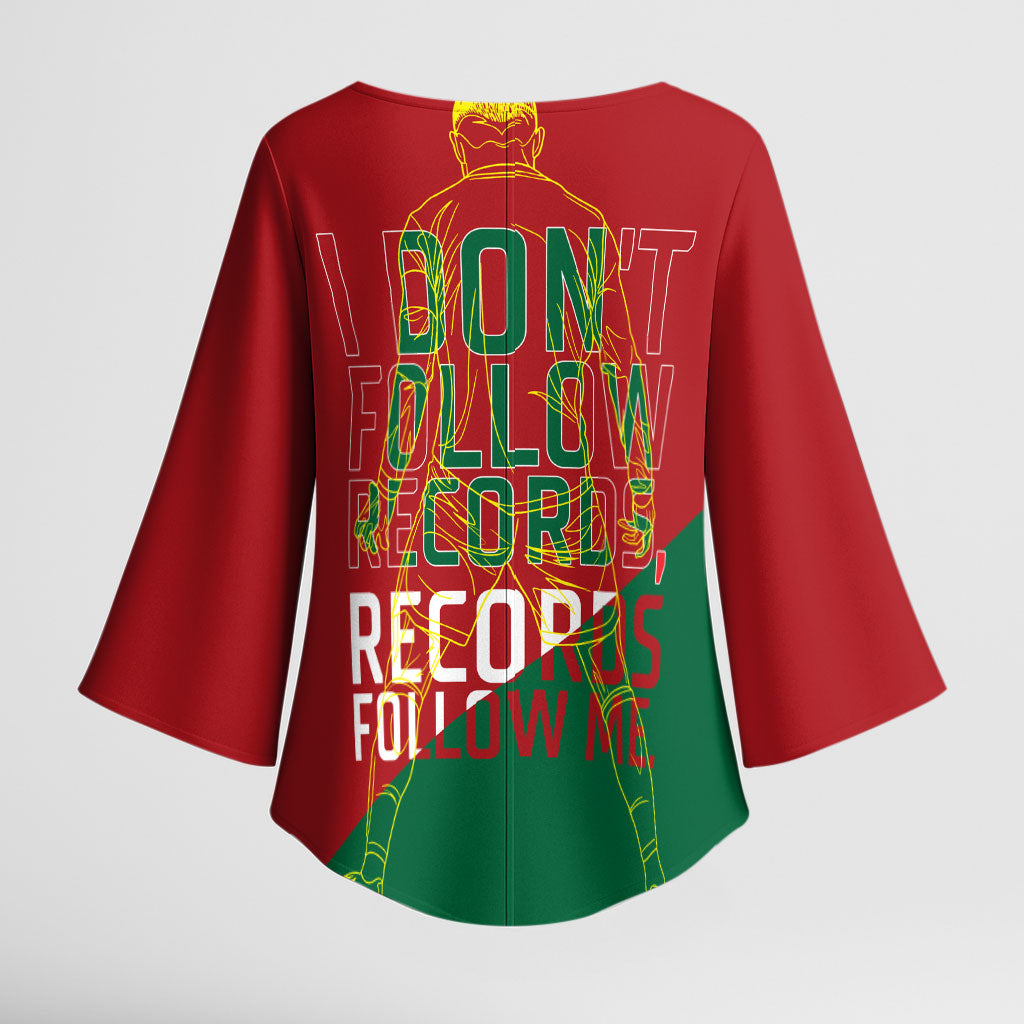 Portugal Football Number 7 GOAT Kimono Sleeve Blouse Records Follow Me Sports Quote Line Art