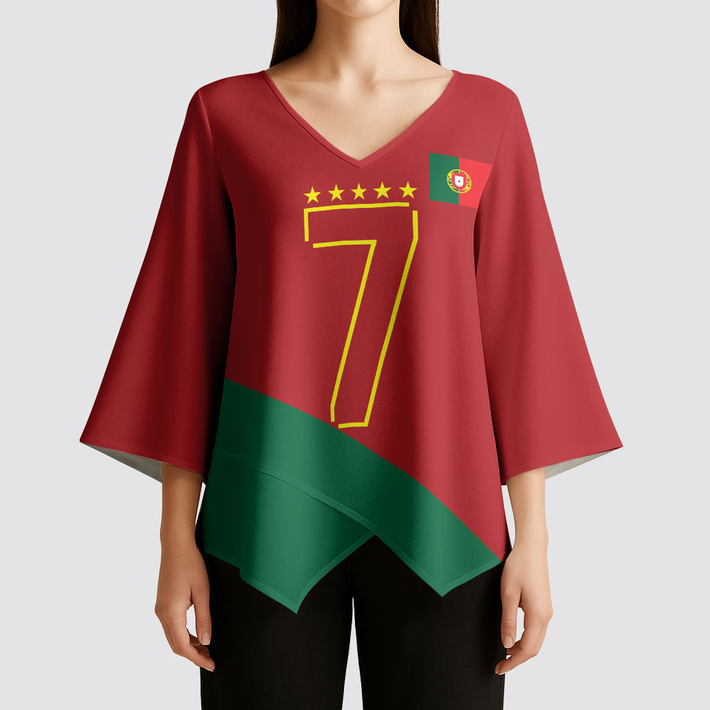 Portugal Football Number 7 GOAT Kimono Sleeve Blouse Records Follow Me Sports Quote Line Art