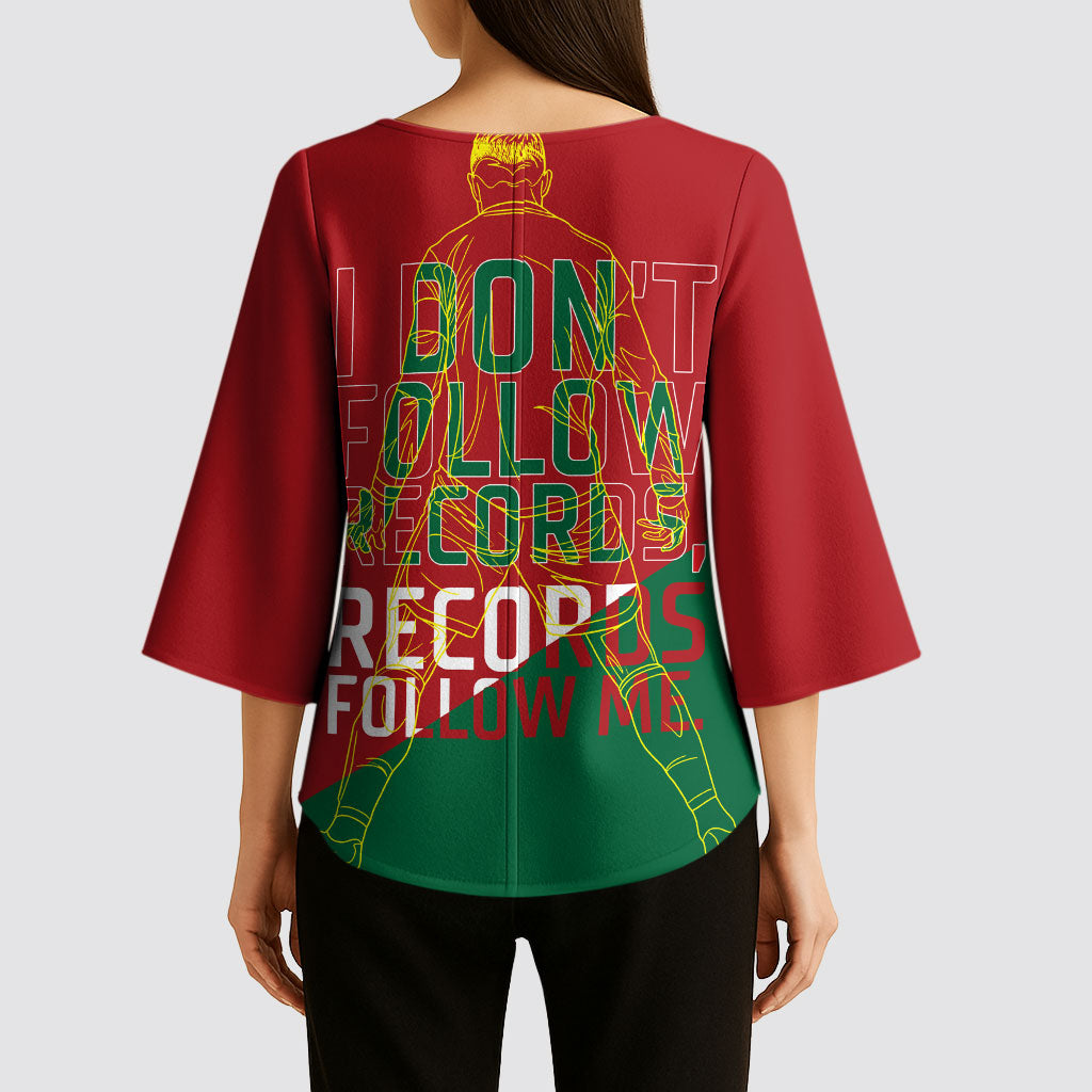 Portugal Football Number 7 GOAT Kimono Sleeve Blouse Records Follow Me Sports Quote Line Art