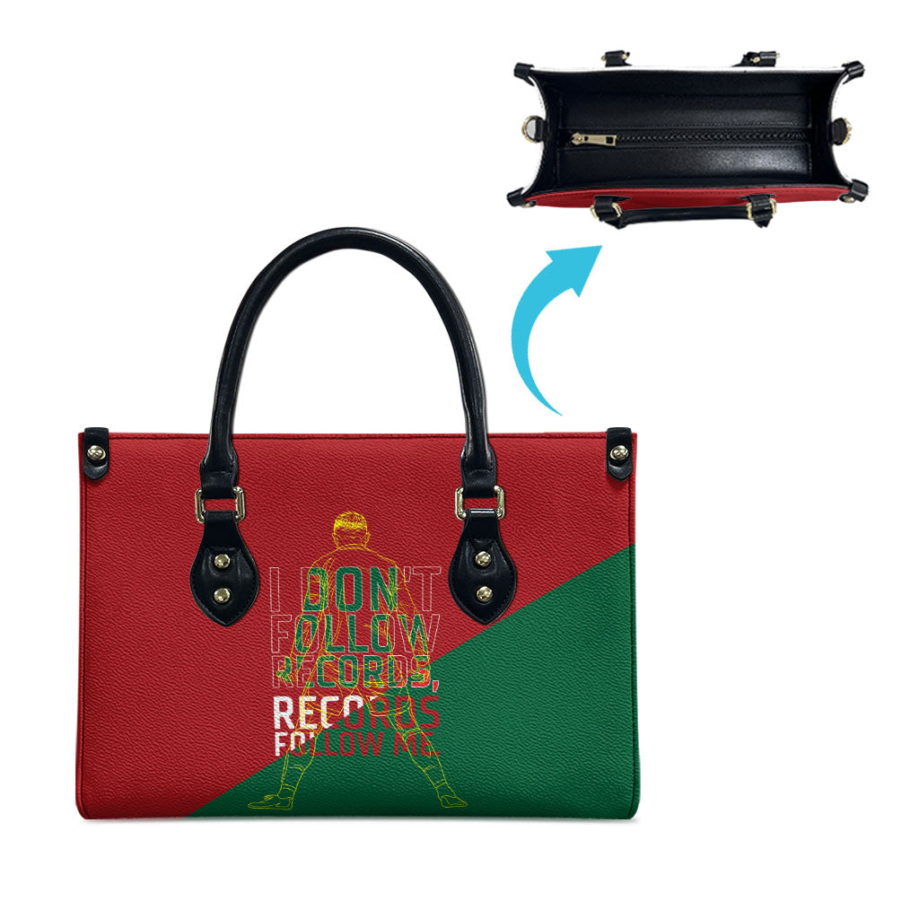 Portugal Football Number 7 GOAT Leather Bag Records Follow Me Sports Quote Line Art