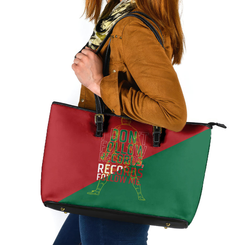 Portugal Football Number 7 GOAT Leather Tote Bag Records Follow Me Sports Quote Line Art