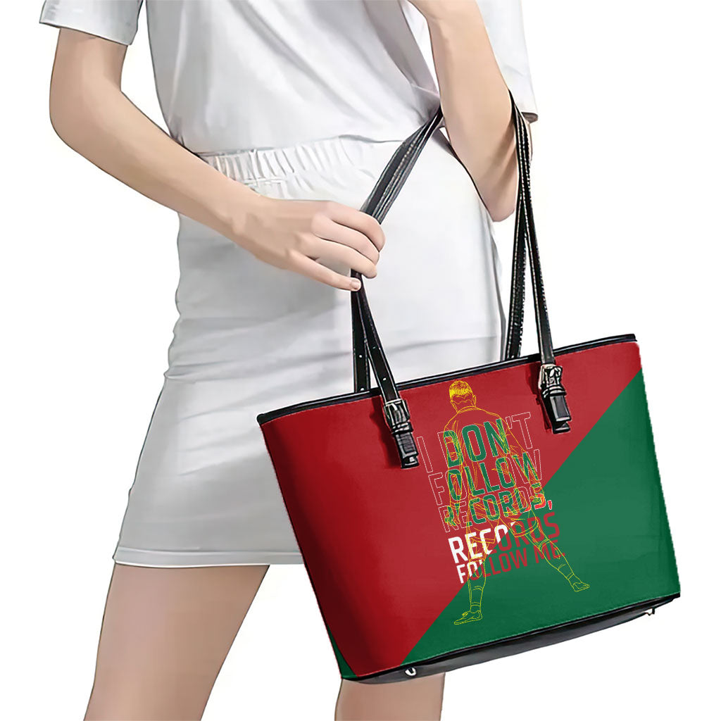 Portugal Football Number 7 GOAT Leather Tote Bag Records Follow Me Sports Quote Line Art