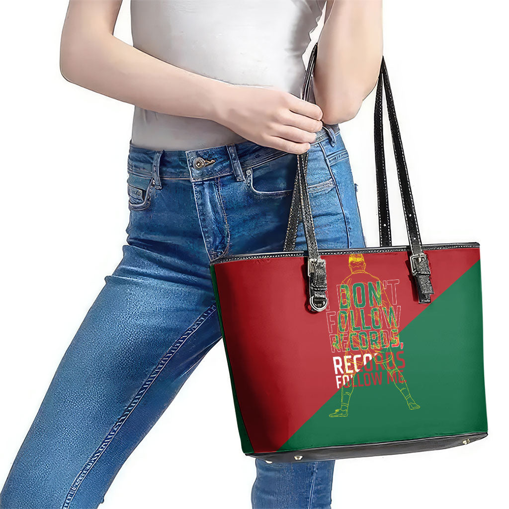 Portugal Football Number 7 GOAT Leather Tote Bag Records Follow Me Sports Quote Line Art