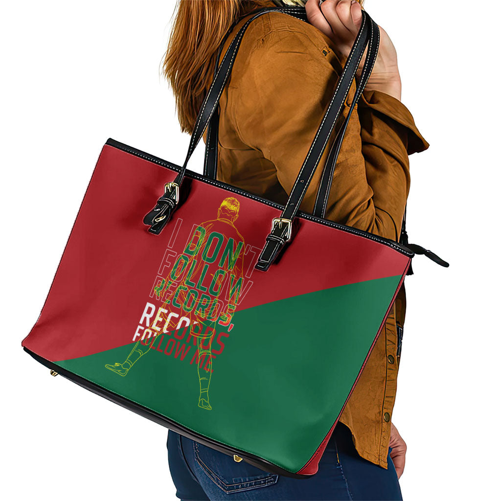 Portugal Football Number 7 GOAT Leather Tote Bag Records Follow Me Sports Quote Line Art