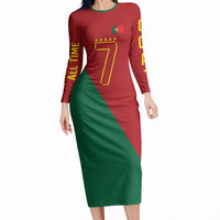 Portugal Football Number 7 GOAT Long Sleeve Bodycon Dress Records Follow Me Sports Quote Line Art