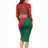 Portugal Football Number 7 GOAT Long Sleeve Bodycon Dress Records Follow Me Sports Quote Line Art