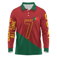 Portugal Football Number 7 GOAT Long Sleeve Polo Shirt Records Follow Me Sports Quote Line Art