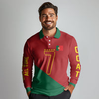 Portugal Football Number 7 GOAT Long Sleeve Polo Shirt Records Follow Me Sports Quote Line Art