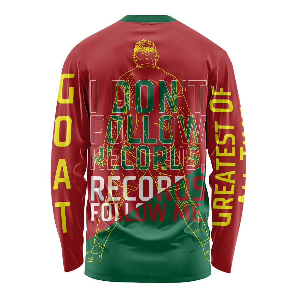 Portugal Football Number 7 GOAT Long Sleeve Shirt Records Follow Me Sports Quote Line Art