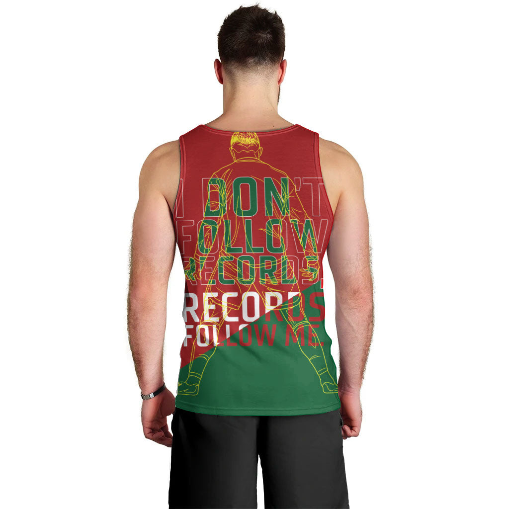 Portugal Football Number 7 GOAT Men Tank Top Records Follow Me Sports Quote Line Art