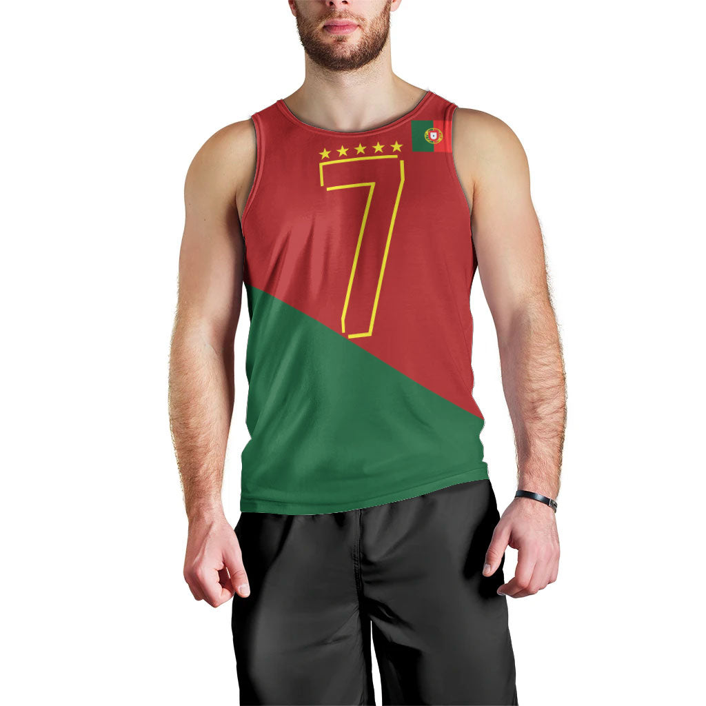 Portugal Football Number 7 GOAT Men Tank Top Records Follow Me Sports Quote Line Art