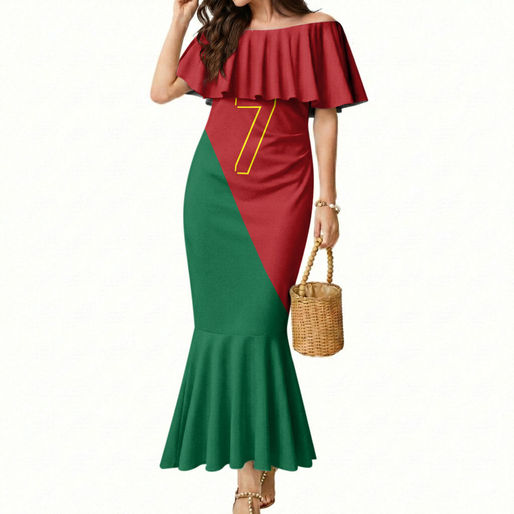 Portugal Football Number 7 GOAT Mermaid Dress Records Follow Me Sports Quote Line Art