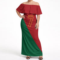 Portugal Football Number 7 GOAT Off Shoulder Maxi Dress Records Follow Me Sports Quote Line Art