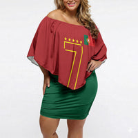 Portugal Football Number 7 GOAT Off Shoulder Short Dress Records Follow Me Sports Quote Line Art