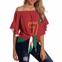 Portugal Football Number 7 GOAT Off Shoulder Wrap Waist Top Records Follow Me Sports Quote Line Art