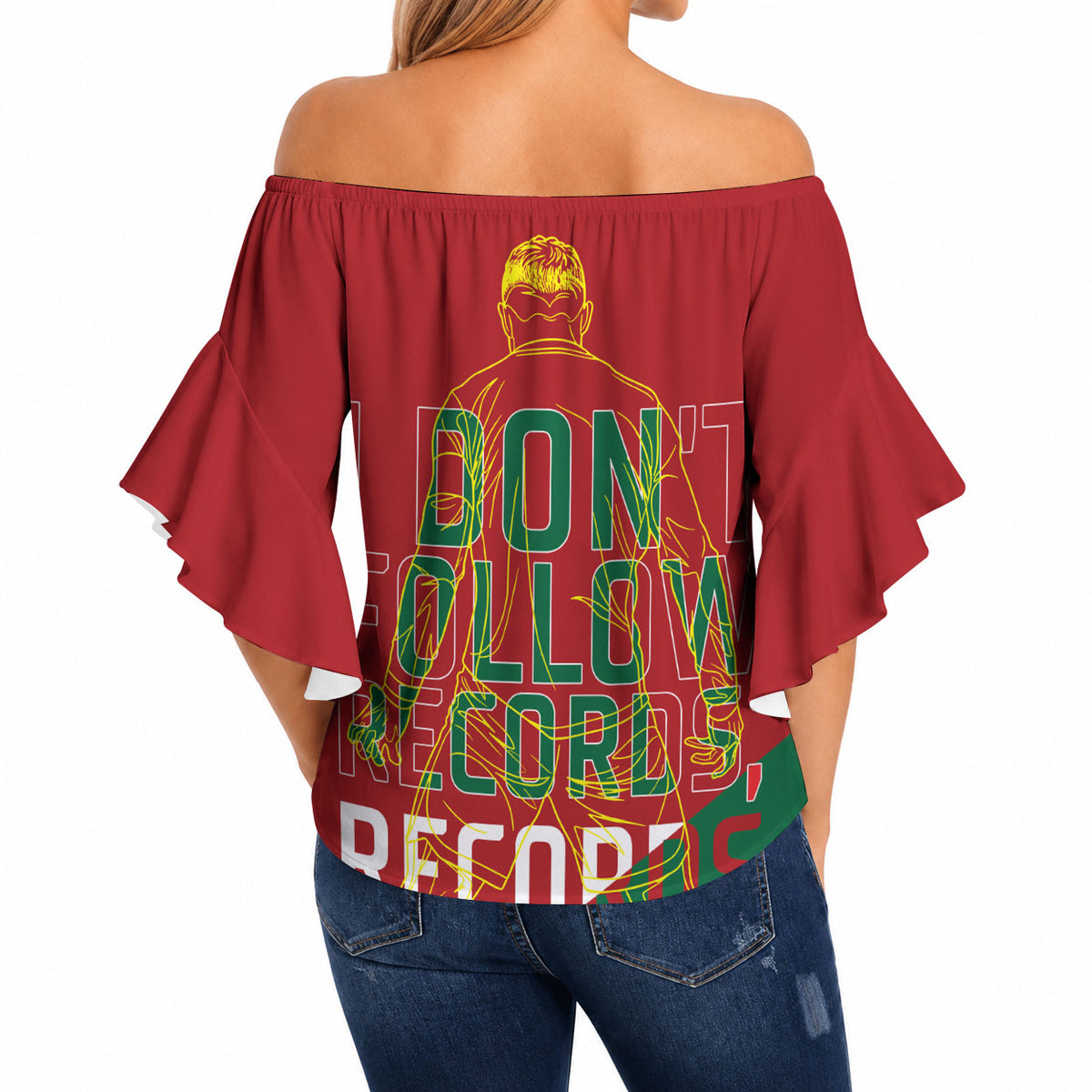Portugal Football Number 7 GOAT Off Shoulder Wrap Waist Top Records Follow Me Sports Quote Line Art