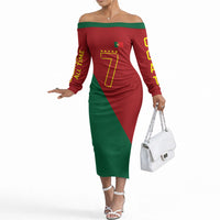 Portugal Football Number 7 GOAT Off The Shoulder Long Sleeve Dress Records Follow Me Sports Quote Line Art