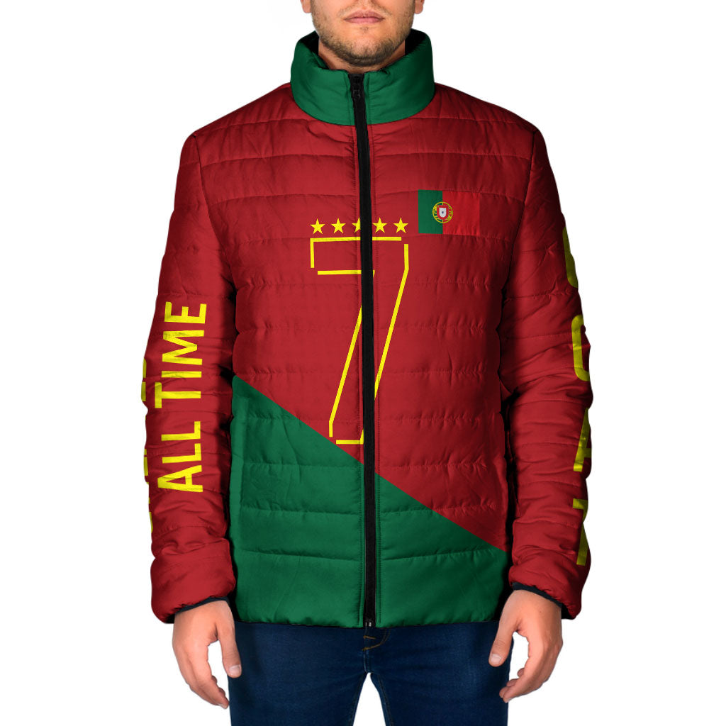 Portugal Football Number 7 GOAT Padded Jacket Records Follow Me Sports Quote Line Art