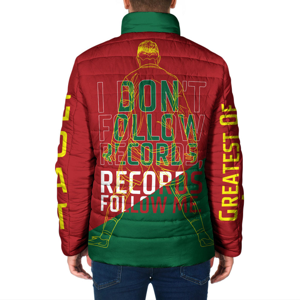 Portugal Football Number 7 GOAT Padded Jacket Records Follow Me Sports Quote Line Art