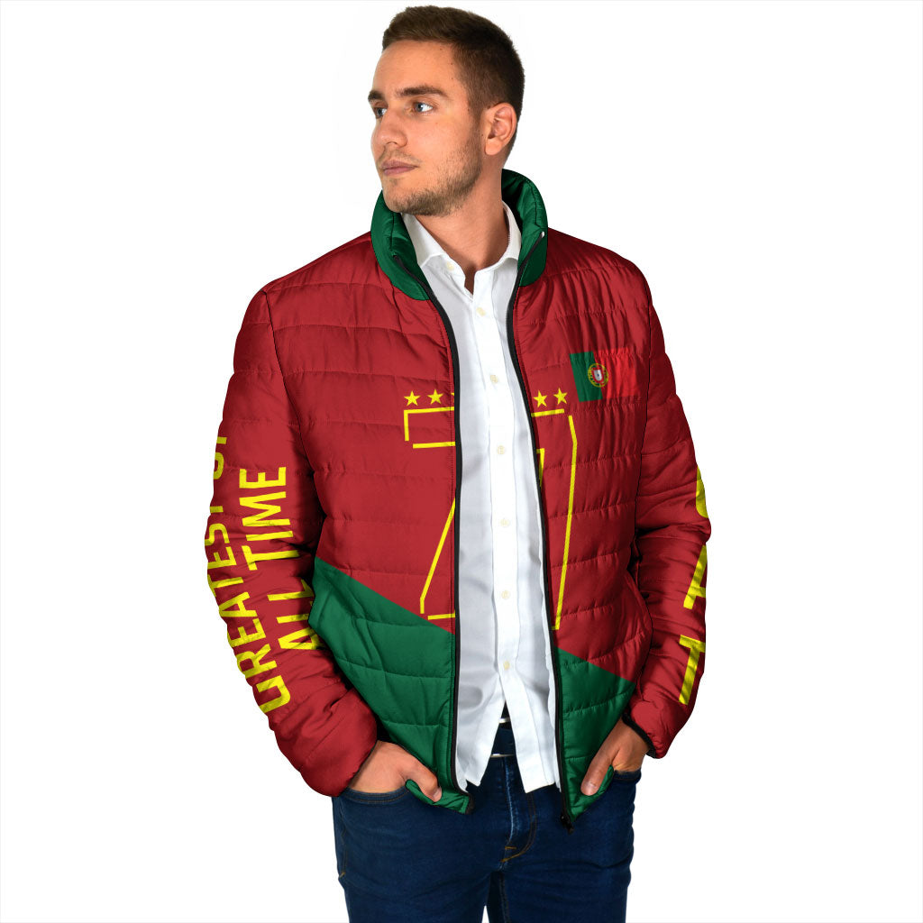 Portugal Football Number 7 GOAT Padded Jacket Records Follow Me Sports Quote Line Art