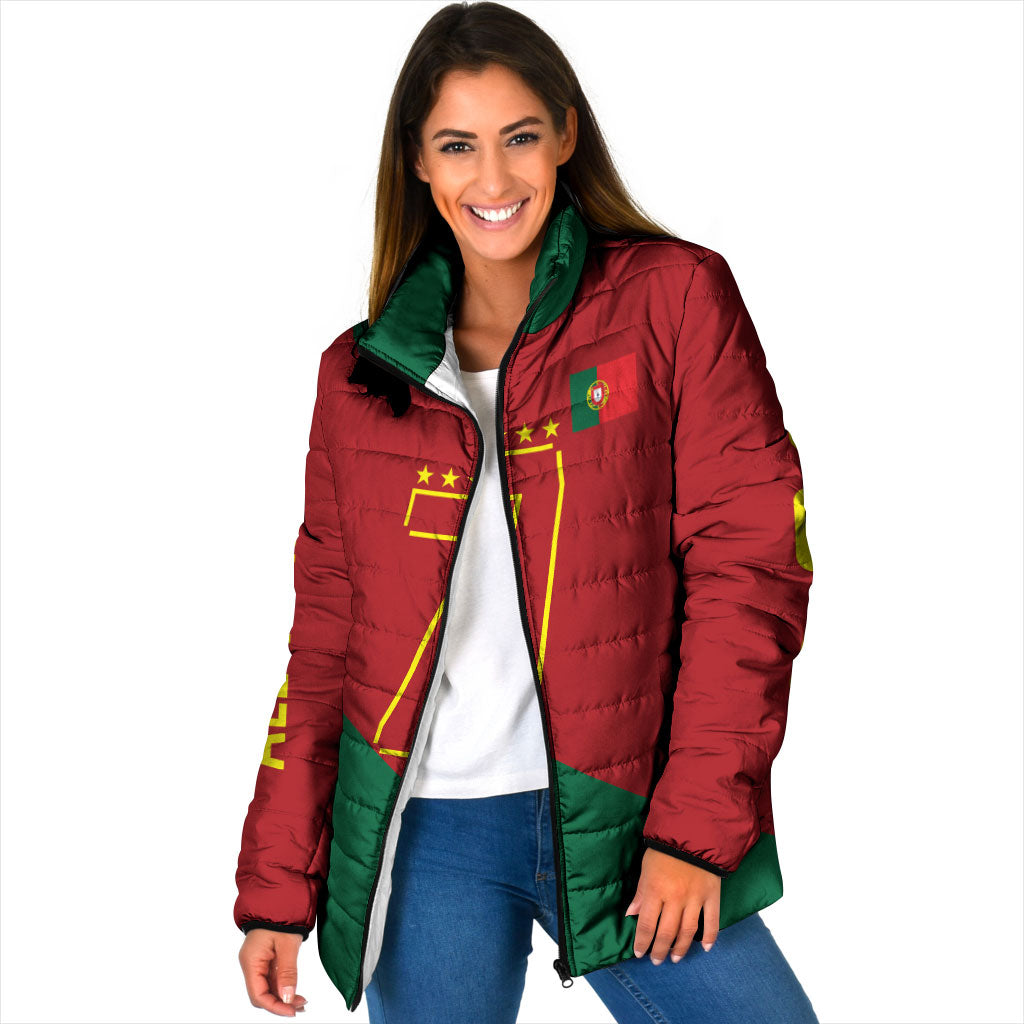 Portugal Football Number 7 GOAT Padded Jacket Records Follow Me Sports Quote Line Art