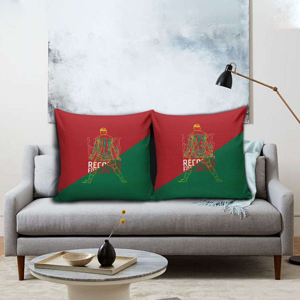 Portugal Football Number 7 GOAT Pillow Cover Records Follow Me Sports Quote Line Art