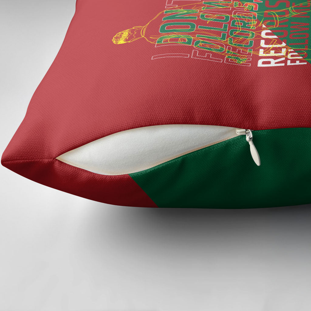 Portugal Football Number 7 GOAT Pillow Cover Records Follow Me Sports Quote Line Art