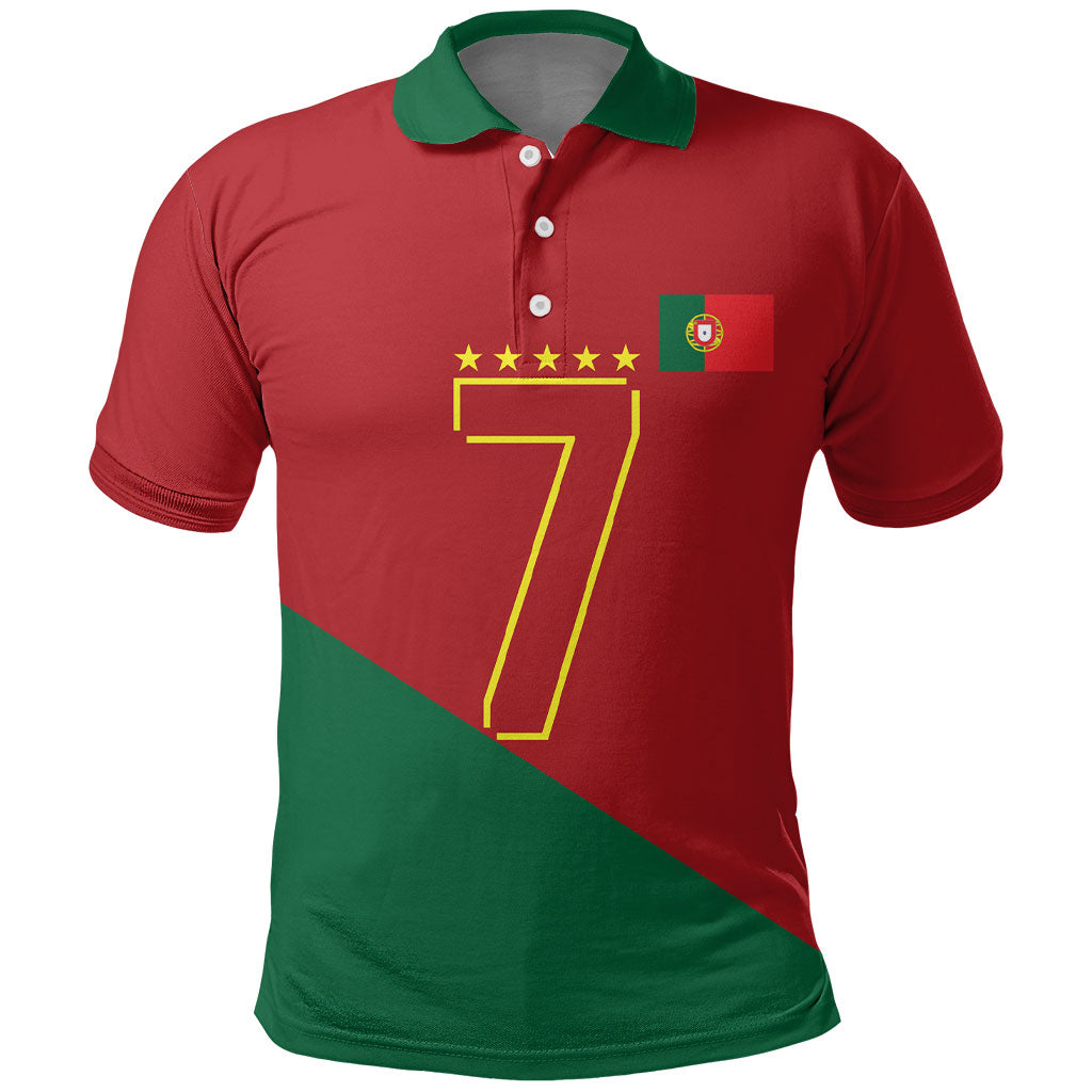 Portugal Football Number 7 GOAT Polo Shirt Records Follow Me Sports Quote Line Art