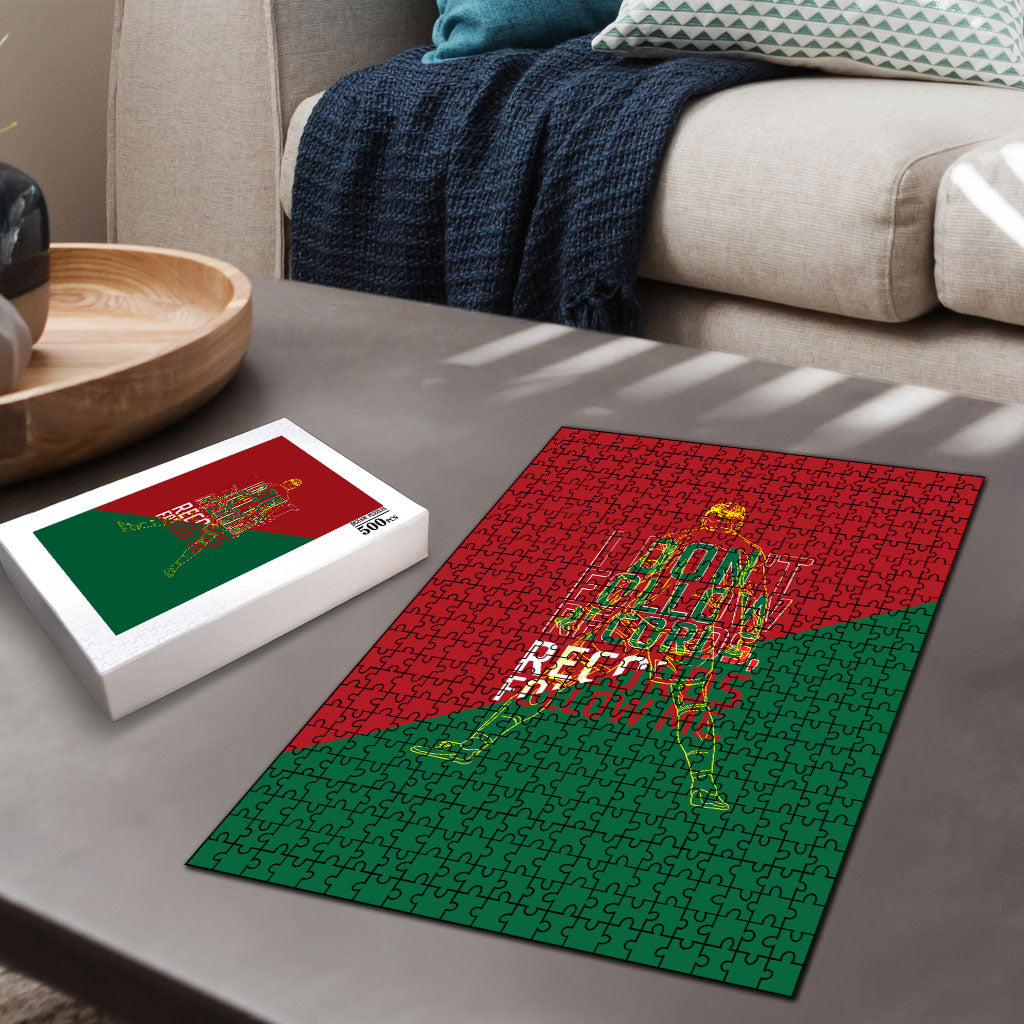Portugal Football Number 7 GOAT Puzzle Records Follow Me Sports Quote Line Art