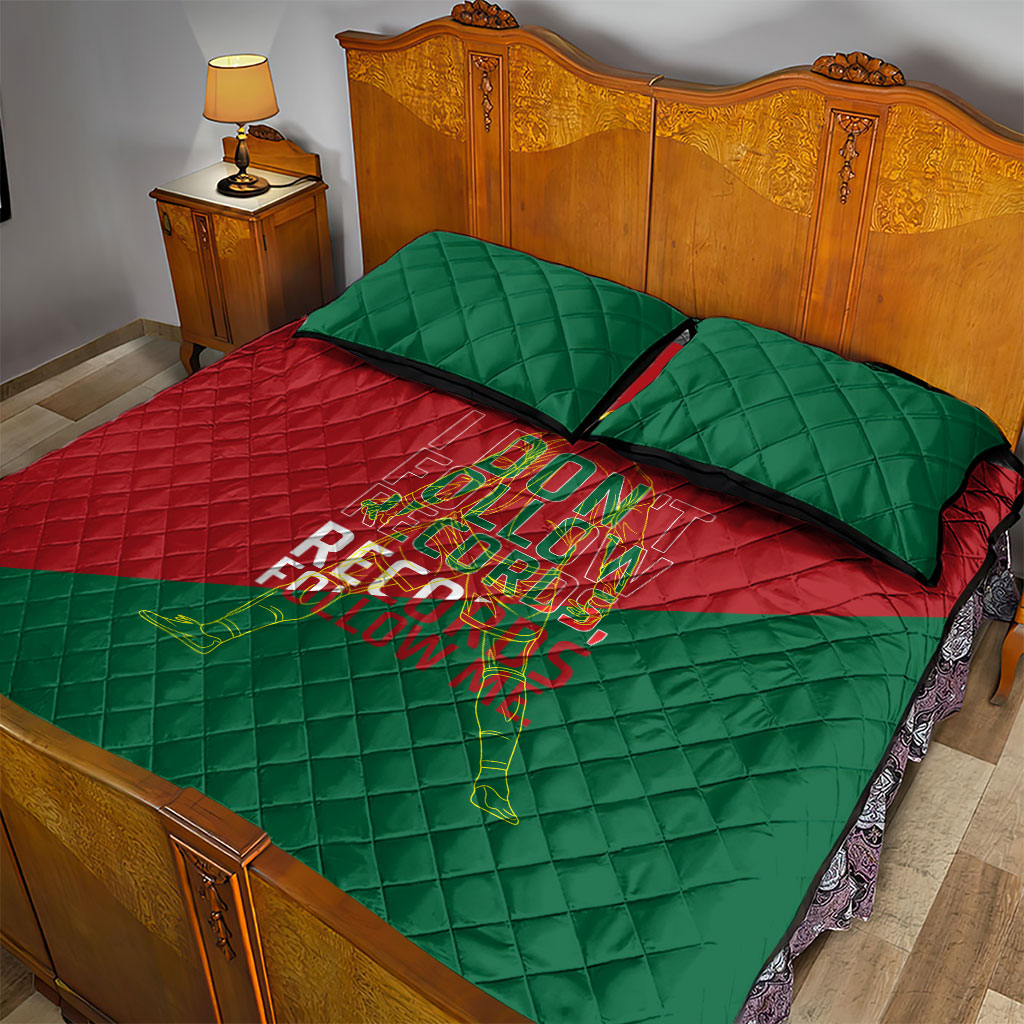 Portugal Football Number 7 GOAT Quilt Bed Set Records Follow Me Sports Quote Line Art