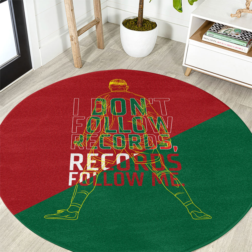 Portugal Football Number 7 GOAT Round Carpet Records Follow Me Sports Quote Line Art