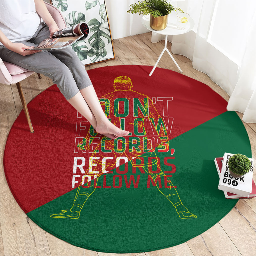 Portugal Football Number 7 GOAT Round Carpet Records Follow Me Sports Quote Line Art