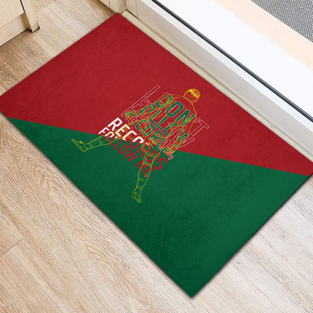 Portugal Football Number 7 GOAT Rubber Doormat Records Follow Me Sports Quote Line Art