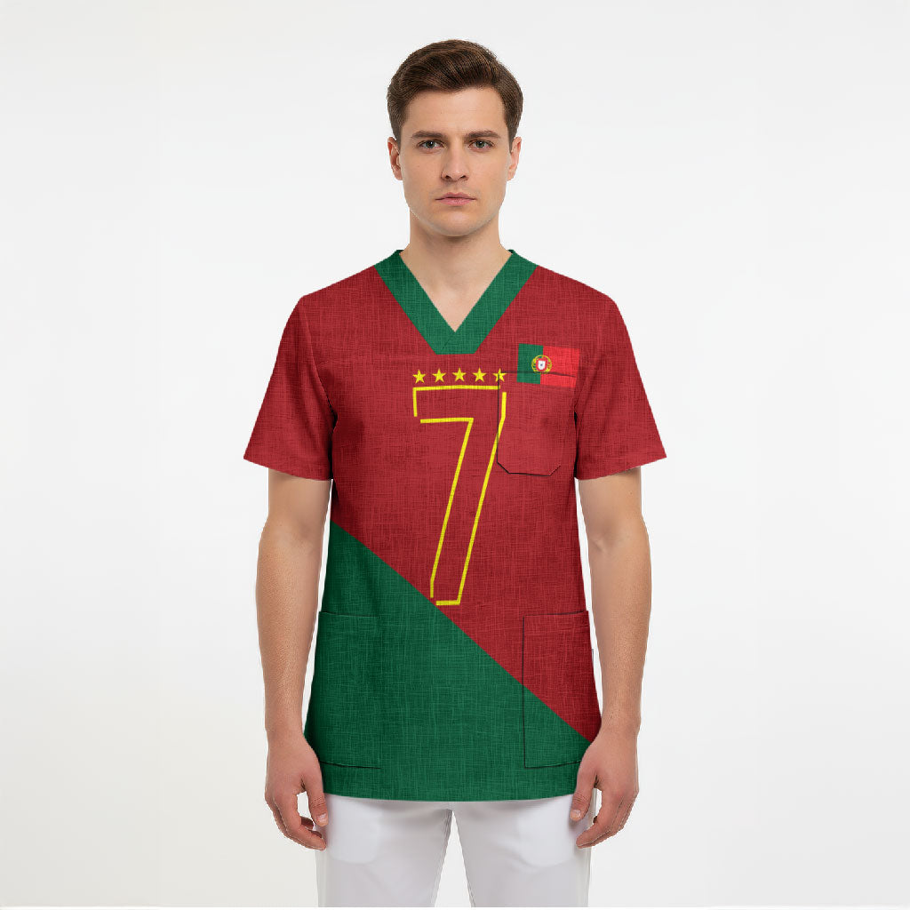 Portugal Football Number 7 GOAT Scrub Top Records Follow Me Sports Quote Line Art