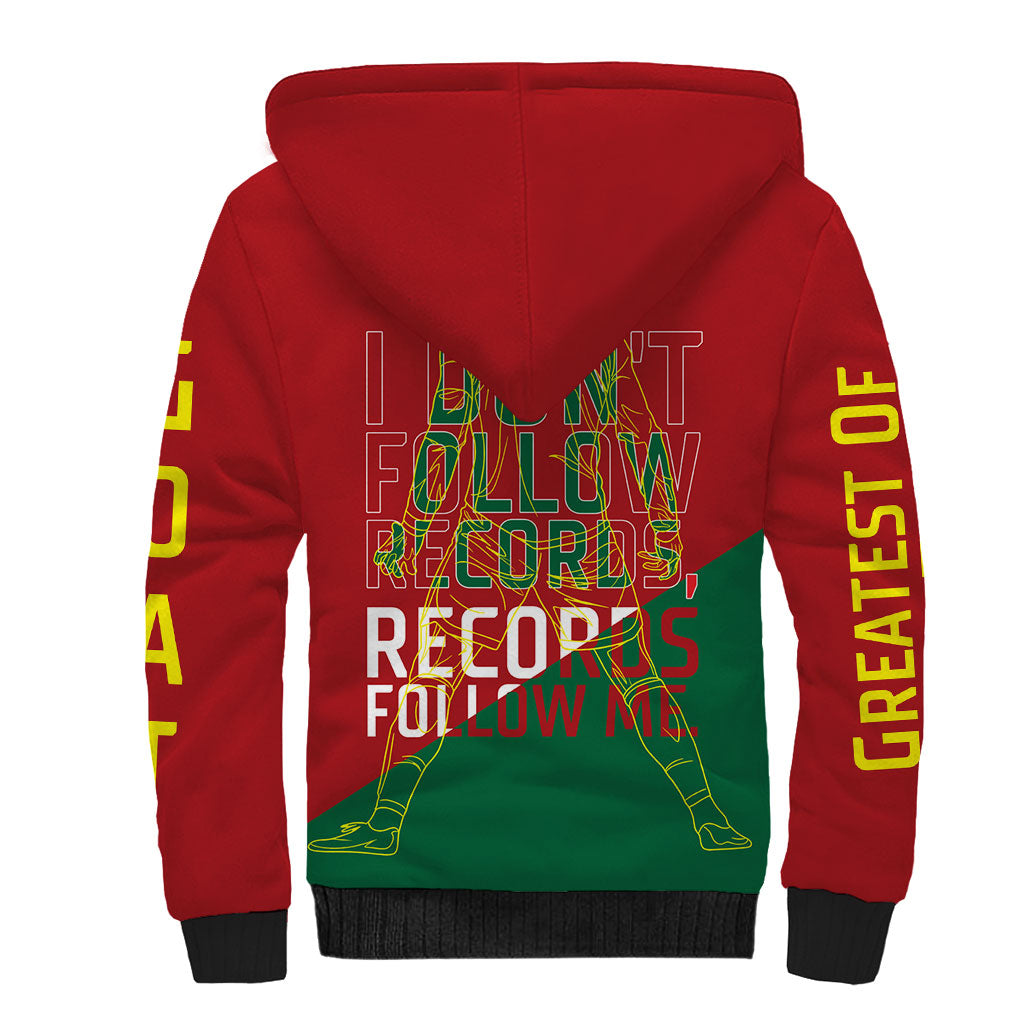 Portugal Football Number 7 GOAT Sherpa Hoodie Records Follow Me Sports Quote Line Art