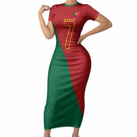 Portugal Football Number 7 GOAT Short Sleeve Bodycon Dress Records Follow Me Sports Quote Line Art