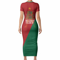Portugal Football Number 7 GOAT Short Sleeve Bodycon Dress Records Follow Me Sports Quote Line Art