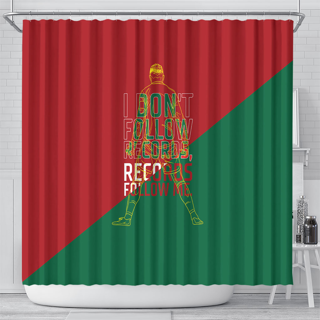 Portugal Football Number 7 GOAT Shower Curtain Records Follow Me Sports Quote Line Art