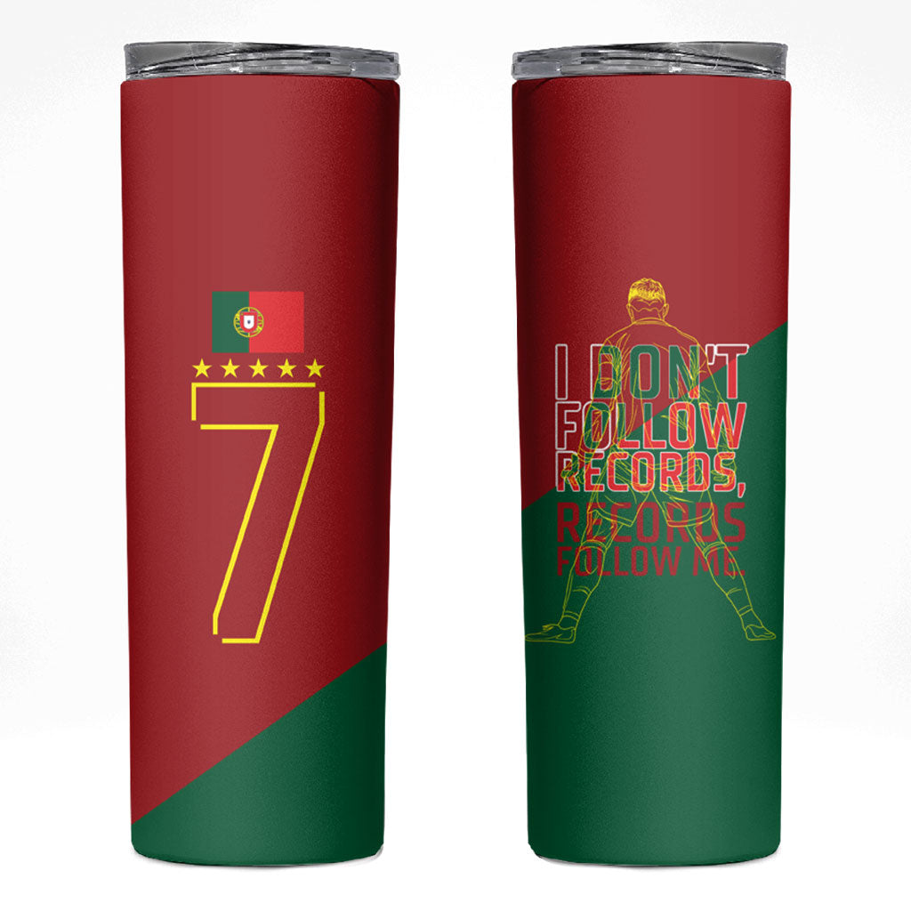 Portugal Football Number 7 GOAT Skinny Tumbler Records Follow Me Sports Quote Line Art
