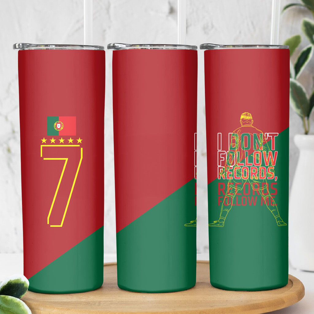 Portugal Football Number 7 GOAT Skinny Tumbler Records Follow Me Sports Quote Line Art