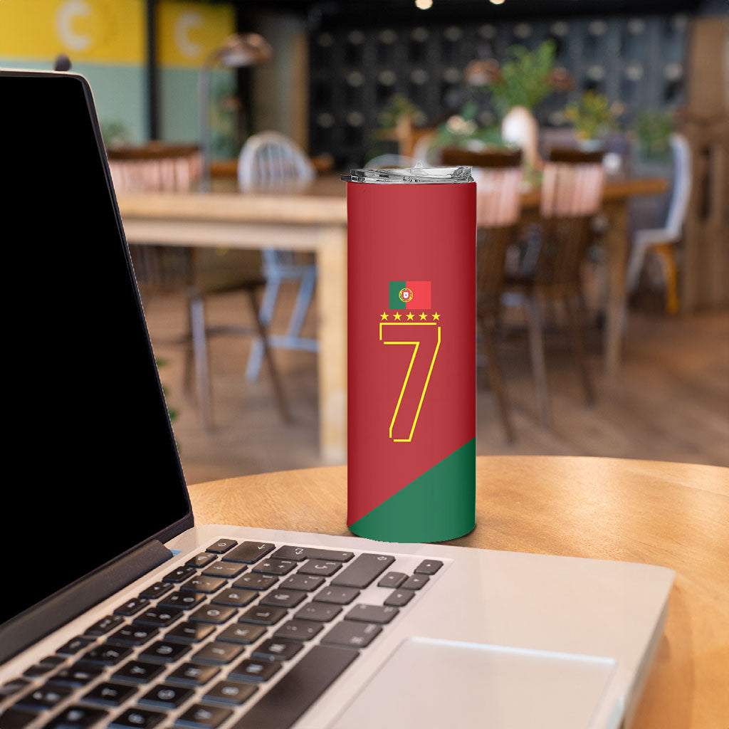 Portugal Football Number 7 GOAT Skinny Tumbler Records Follow Me Sports Quote Line Art