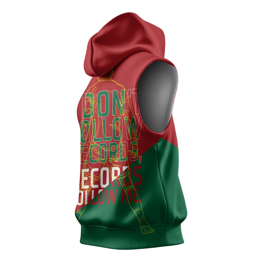 Portugal Football Number 7 GOAT Sleeveless Hoodie Records Follow Me Sports Quote Line Art