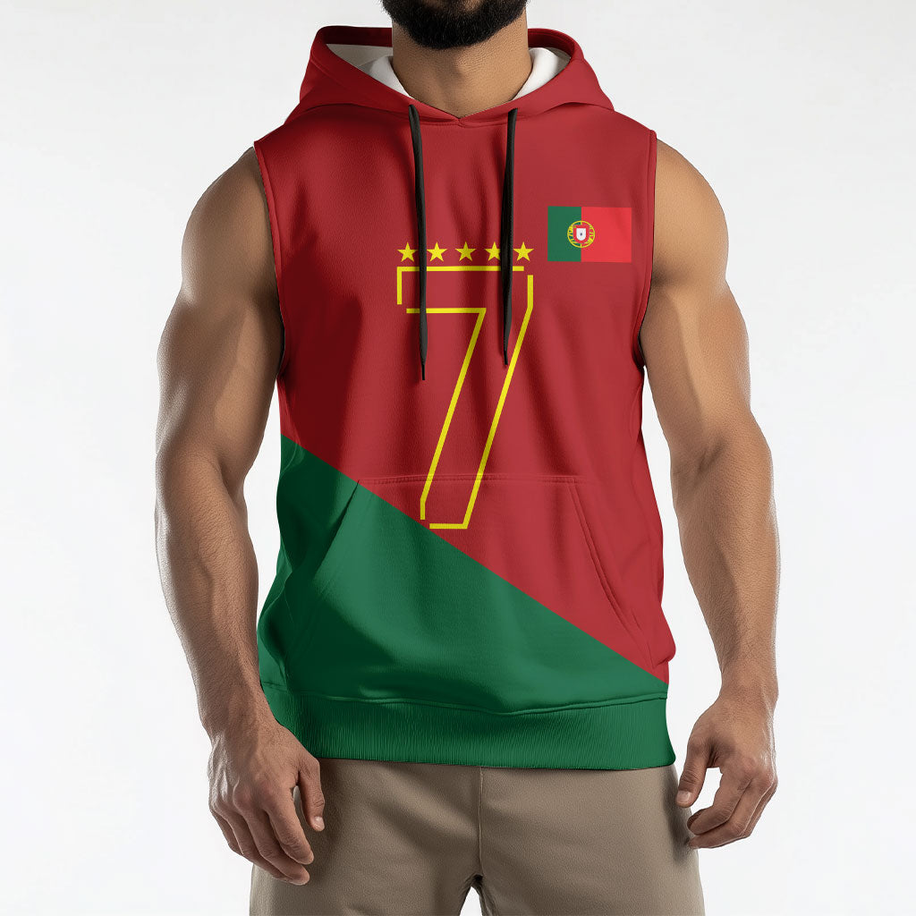 Portugal Football Number 7 GOAT Sleeveless Hoodie Records Follow Me Sports Quote Line Art