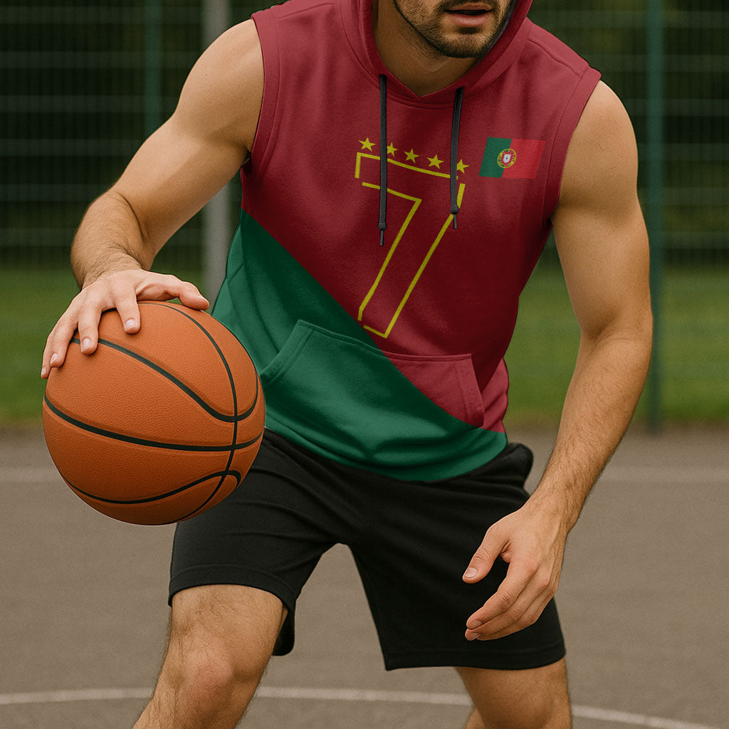 Portugal Football Number 7 GOAT Sleeveless Hoodie Records Follow Me Sports Quote Line Art