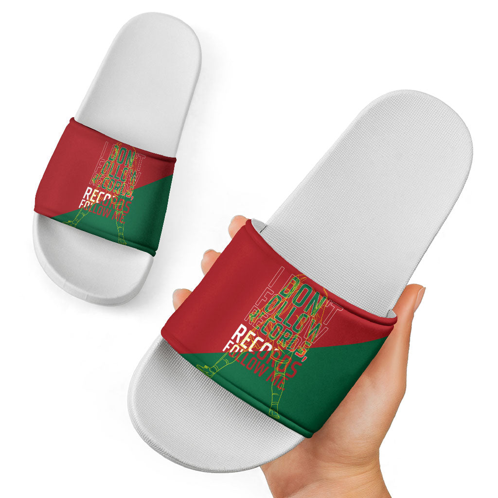 Portugal Football Number 7 GOAT Slide Sandals Records Follow Me Sports Quote Line Art