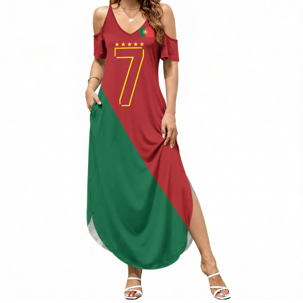 Portugal Football Number 7 GOAT Summer Maxi Dress Records Follow Me Sports Quote Line Art