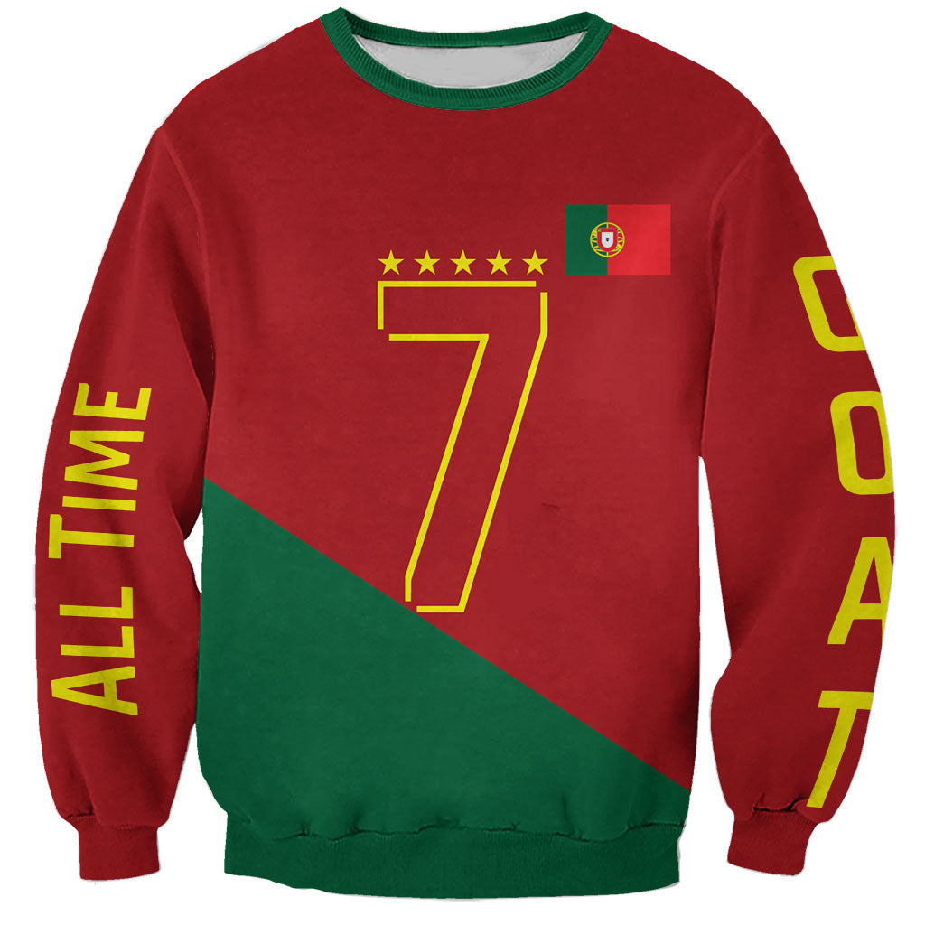 Portugal Football Number 7 GOAT Sweatshirt Records Follow Me Sports Quote Line Art