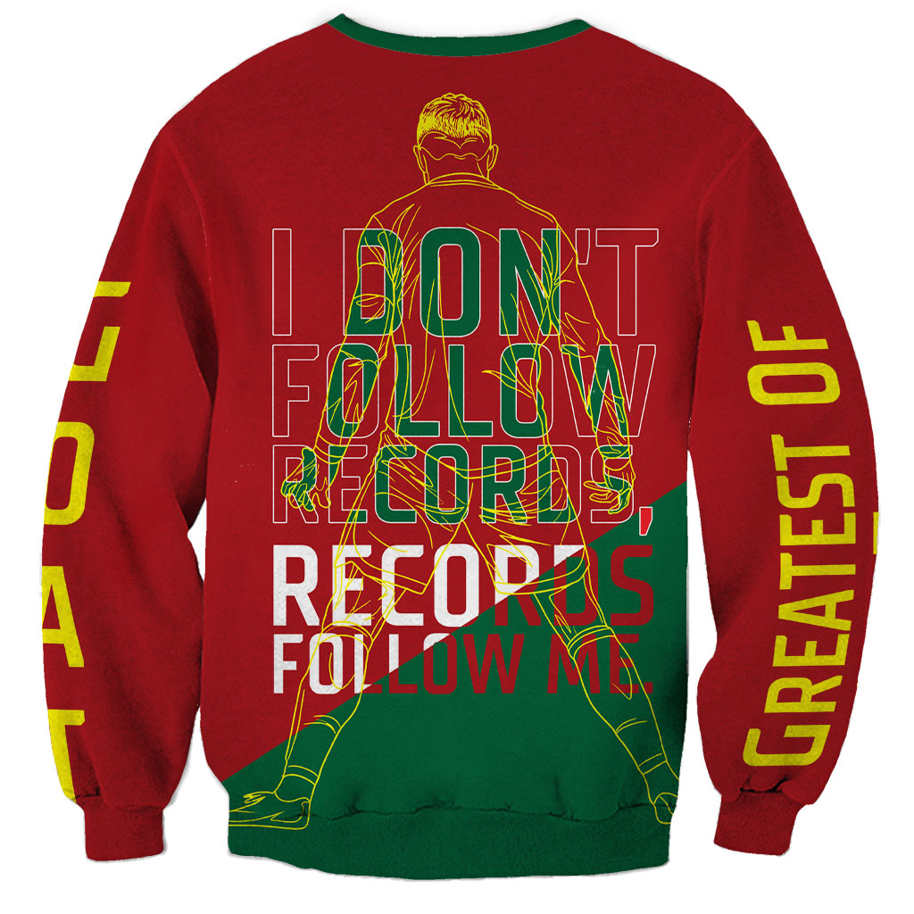 Portugal Football Number 7 GOAT Sweatshirt Records Follow Me Sports Quote Line Art