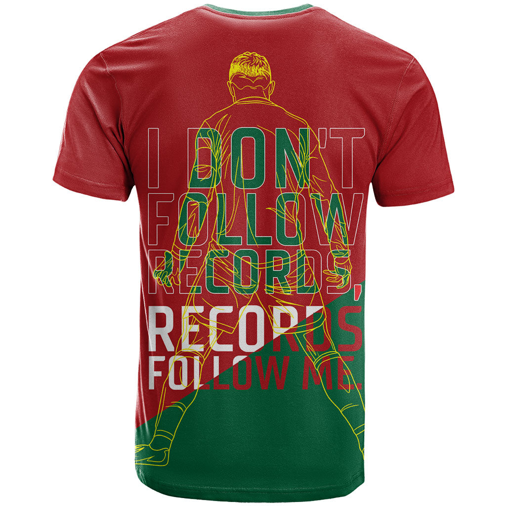 Portugal Football Number 7 GOAT T Shirt Records Follow Me Sports Quote Line Art